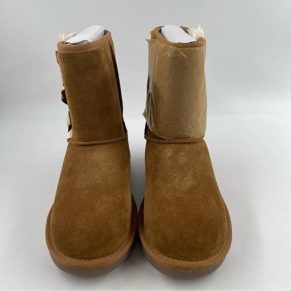 NIB! 🥾 Koolaburra Girls Victoria Short Chestnut Bow Detail Boots - Size 5.5